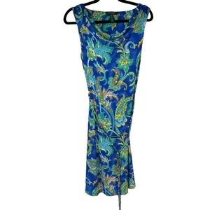 Lauren Ralph Lauren Blue Paisley Scoop Neck Sleeveless Dress with Belt‎